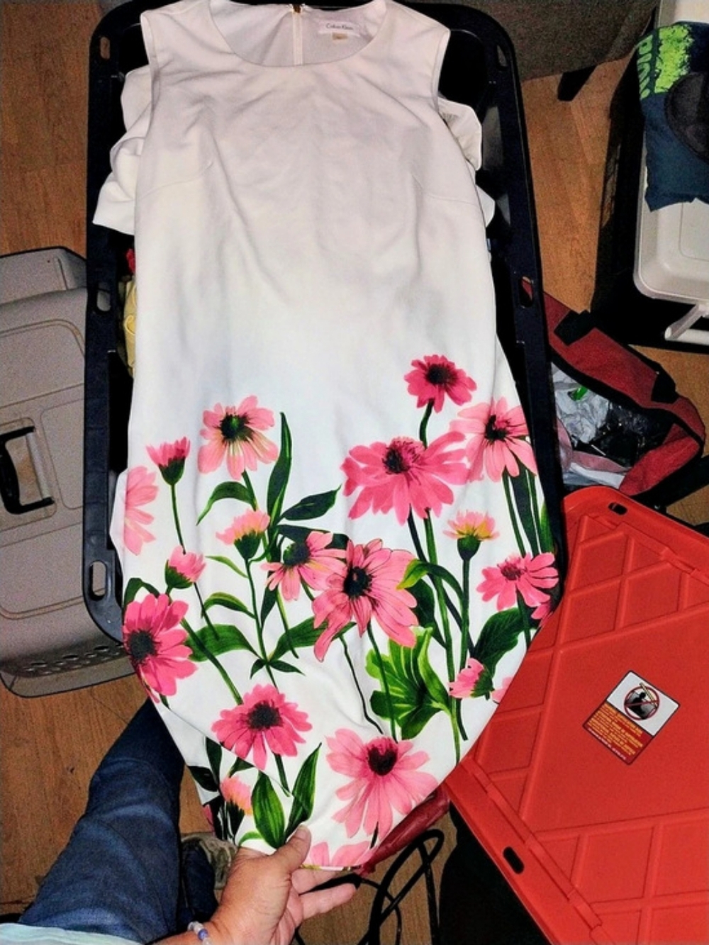 Calvin Klein Floral Dress in White & Pink Size 14 Like New